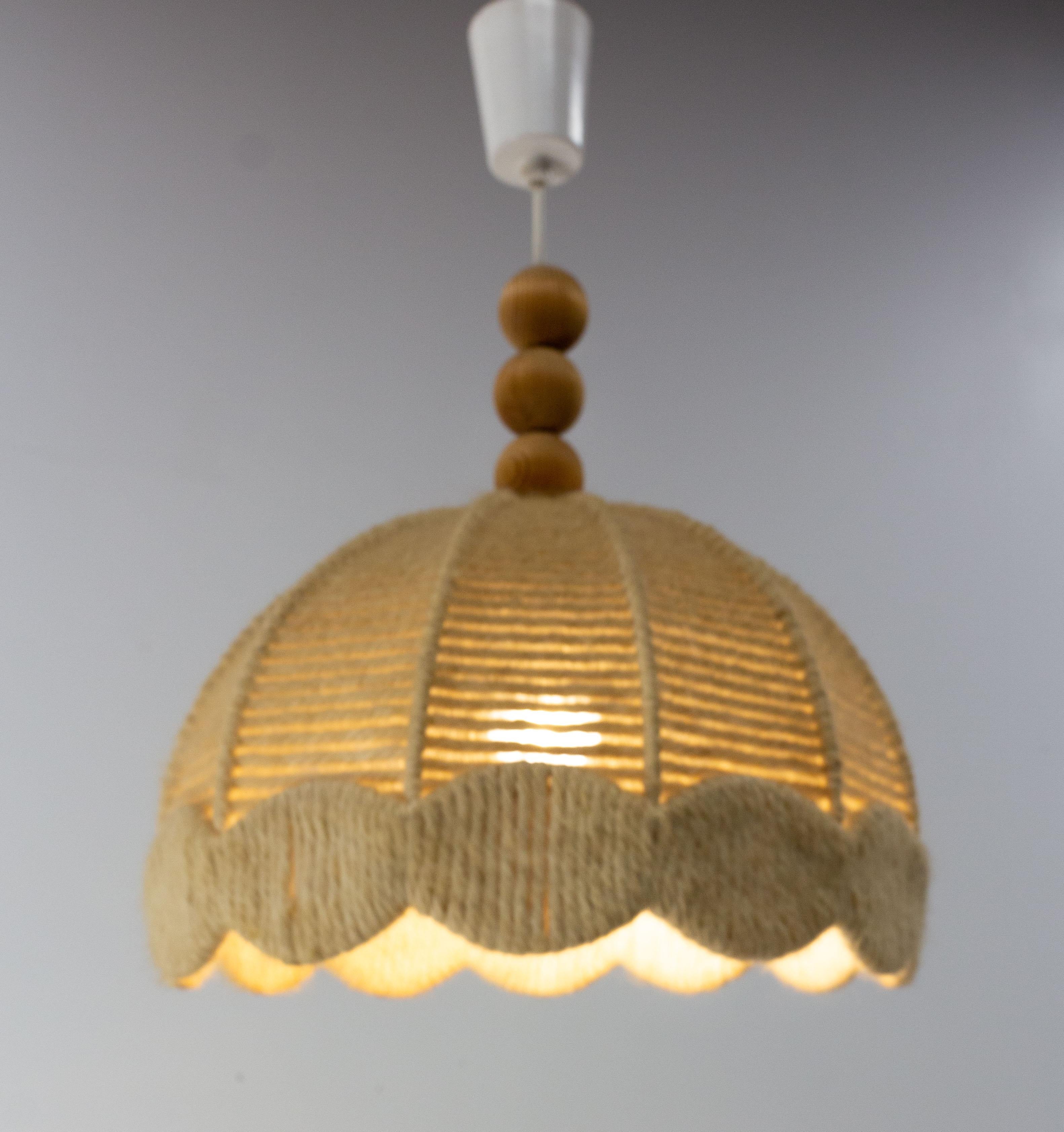 French Chandelier Ceiling Wool on Metallic Frame Pendant Lustre, circa 1970 For Sale 2