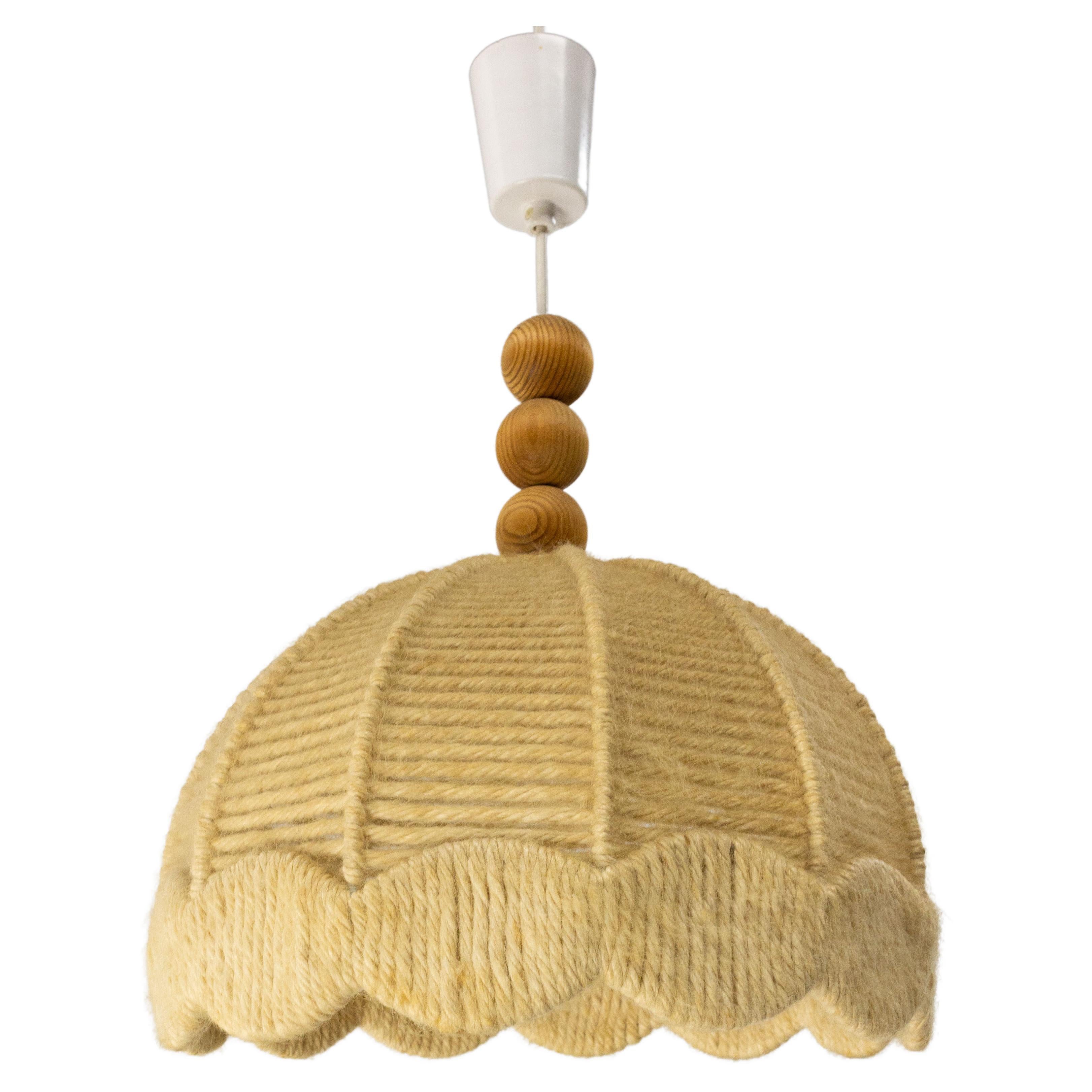 French Chandelier Ceiling Wool on Metallic Frame Pendant Lustre, circa 1970 For Sale