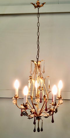 French Chandelier Hung with Coloured Crystal Teardrops This is a stunning piece