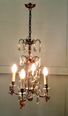 French Chandelier Hung with Crystal Amber & Mauve Fruits