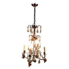 French Chandelier Hung with Crystal Amber & Mauve Fruits