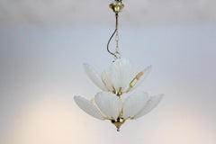 French Chandelier in Brass with Murano Glass Shells, 1970s
