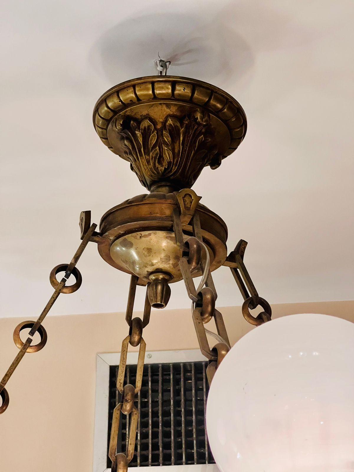 Other French chandelier in bronze and opaline from Monroe Palace in Rio circa 1904. For Sale