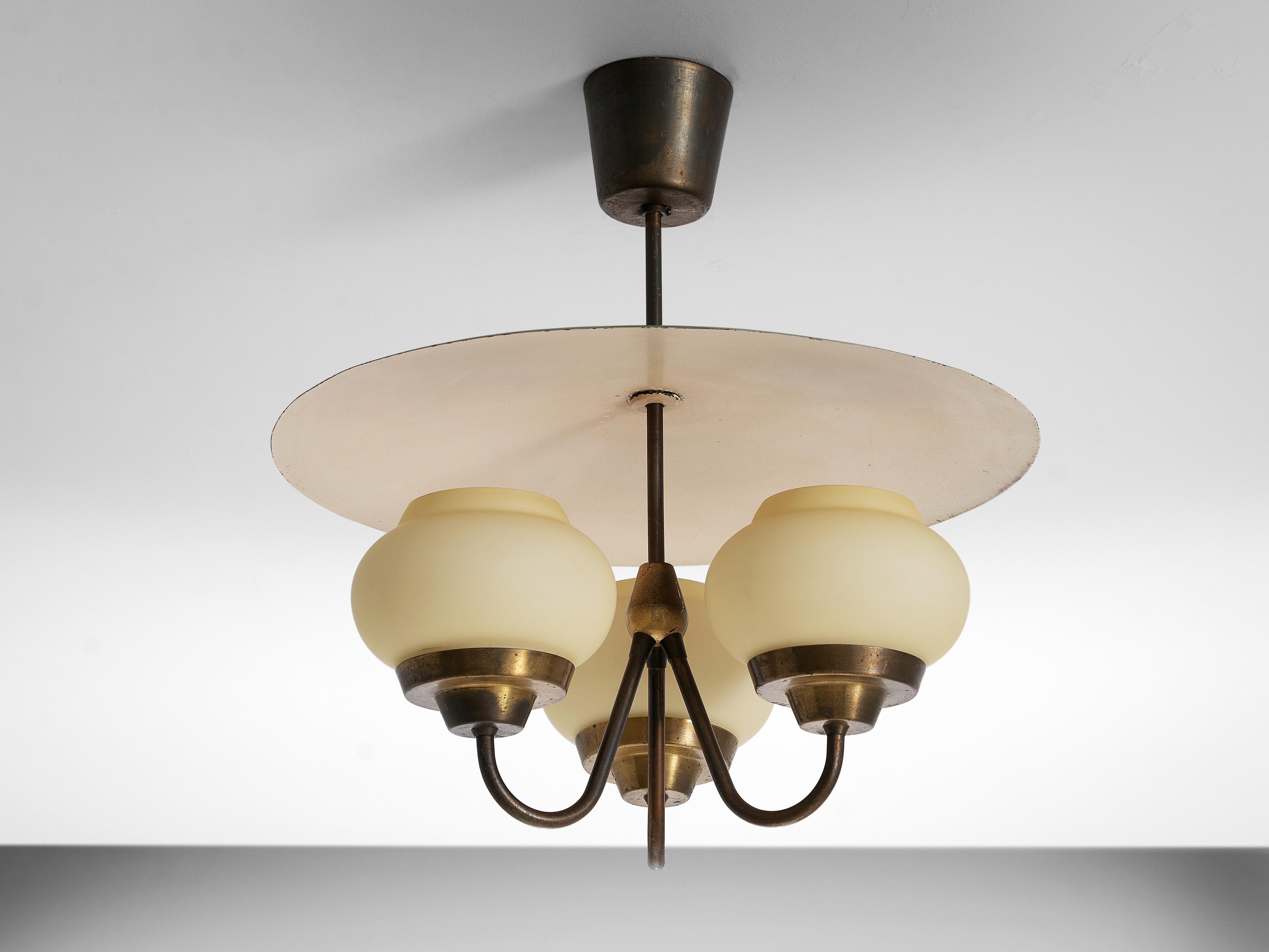 French Chandelier in Opaline and Brass 1