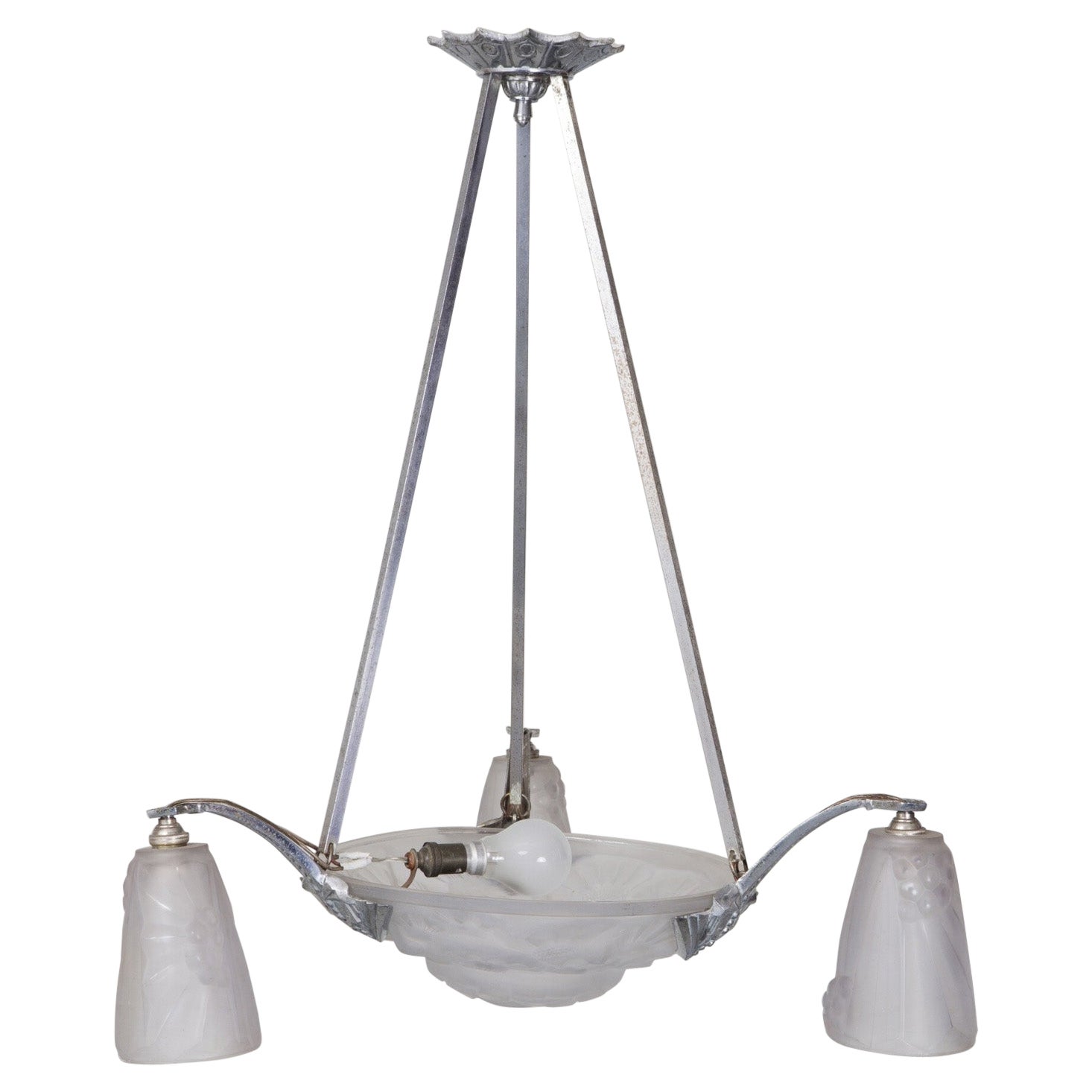 Lampadario francese in condizioni perfette, realizzato negli anni '20, in Cechia, firmato Freres