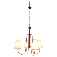 French Chandelier in Red Painted Steel and Cotton