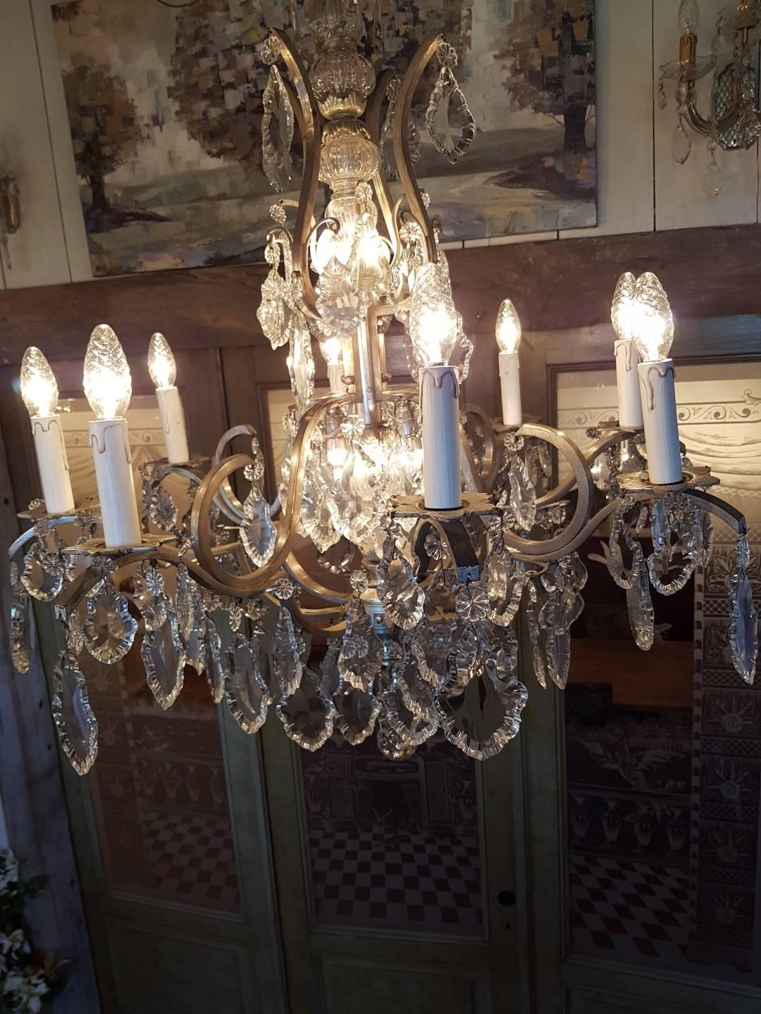 French Chandelier in Silver Color with 12 Lights, Early 1900 For Sale 6