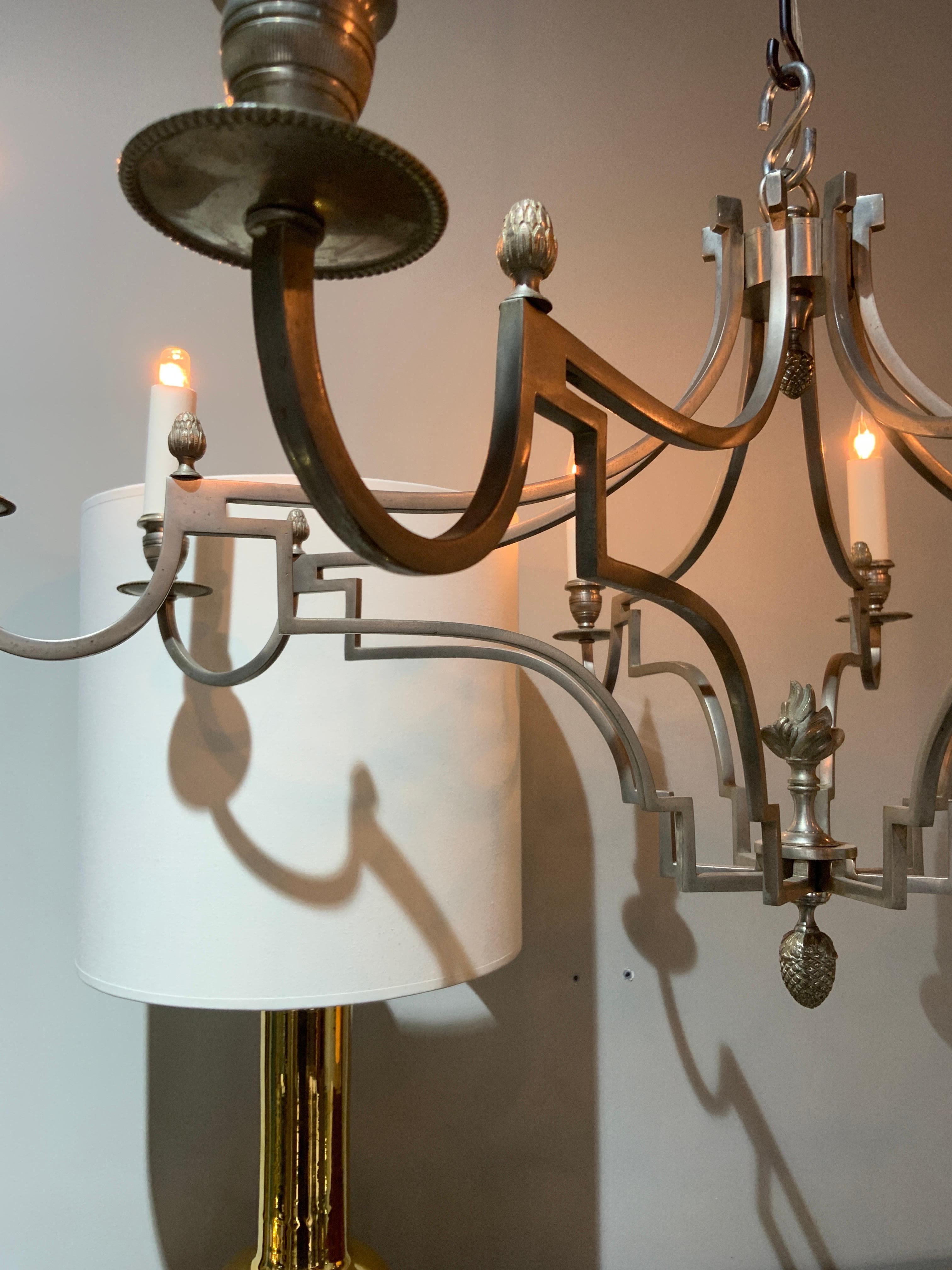 Mid-Century Modern French chandelier in steel Maison Charles France circa 1970 For Sale