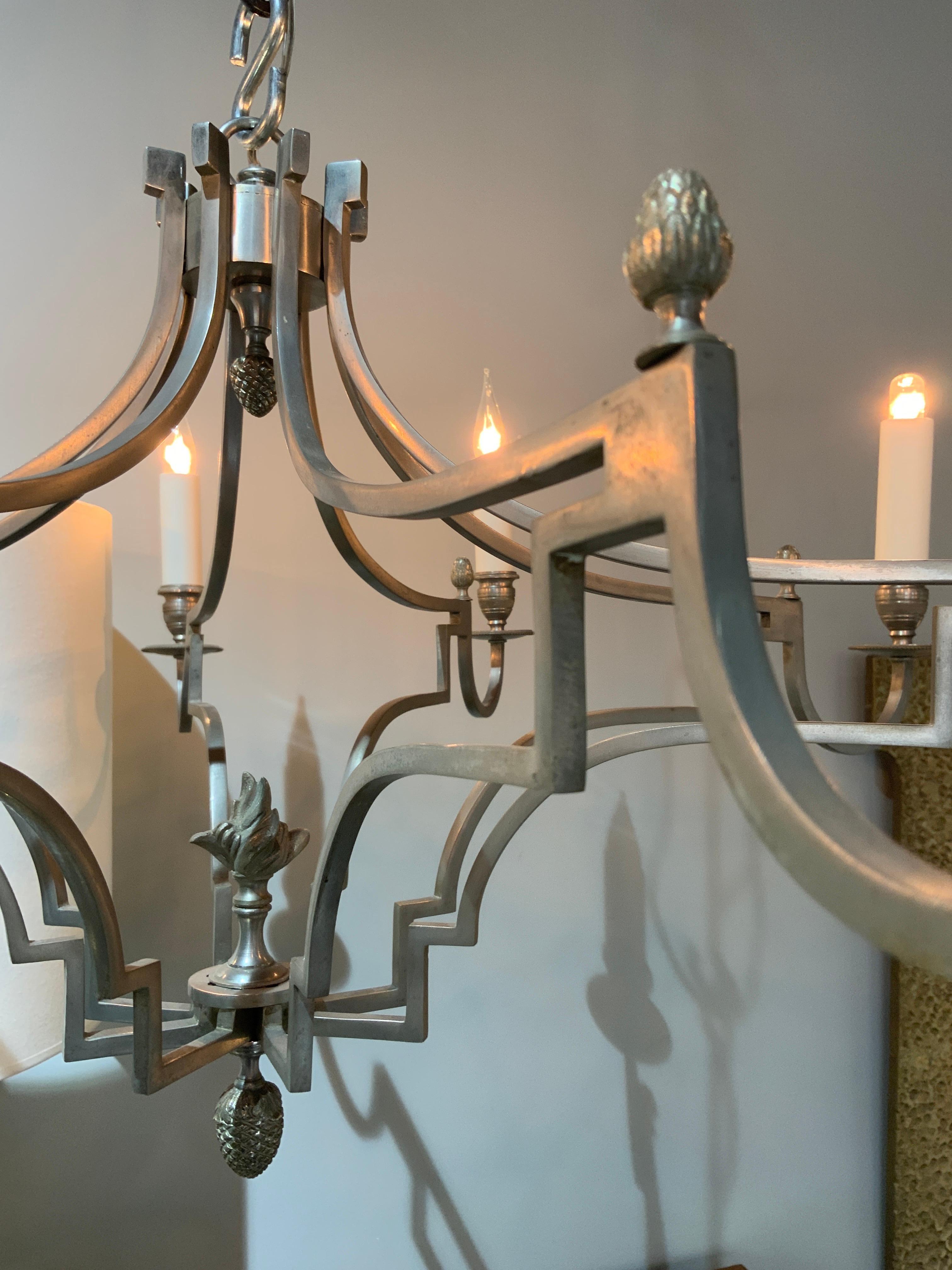 Late 20th Century French chandelier in steel Maison Charles France circa 1970 For Sale