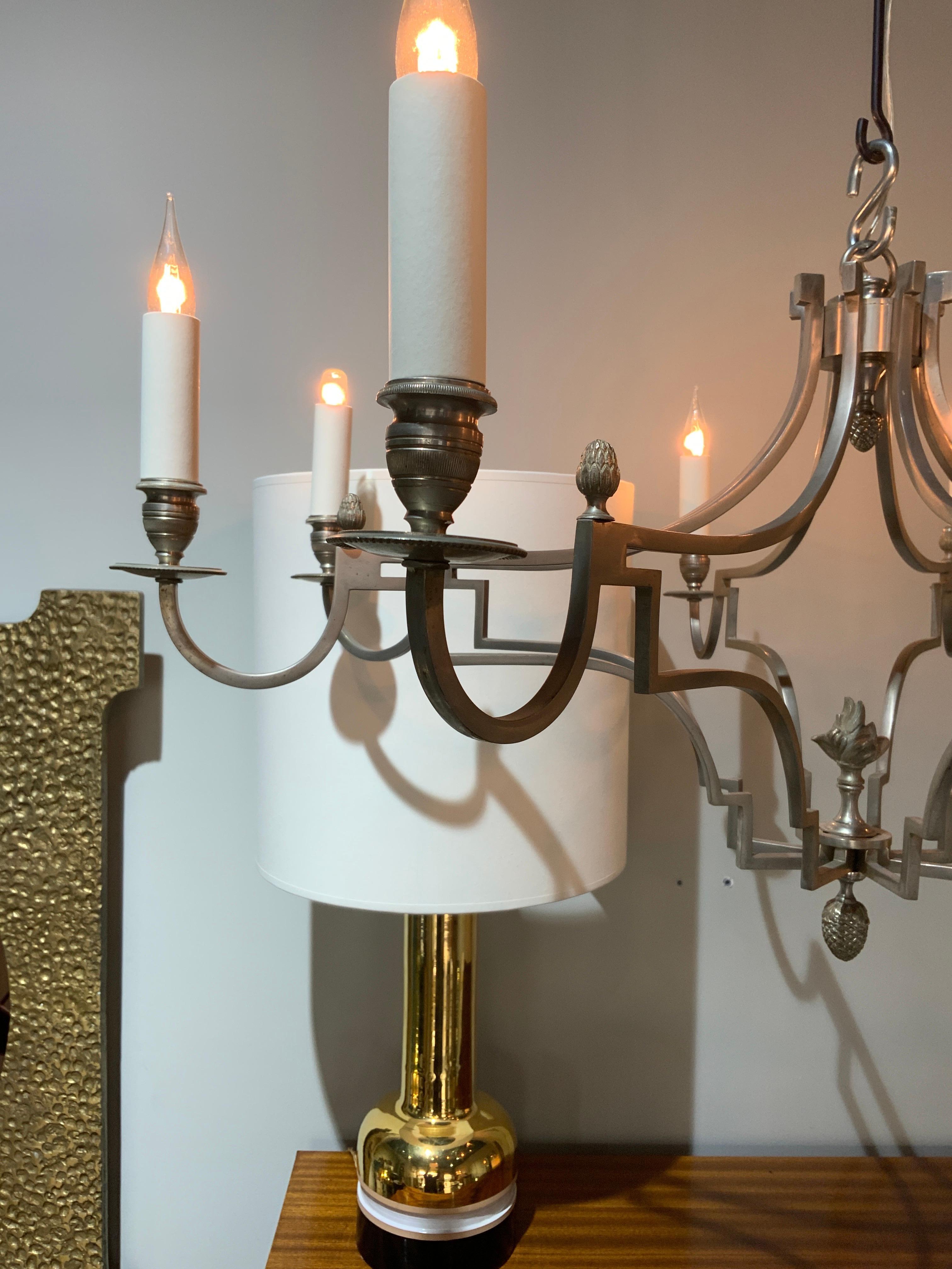 Steel French chandelier in steel Maison Charles France circa 1970 For Sale