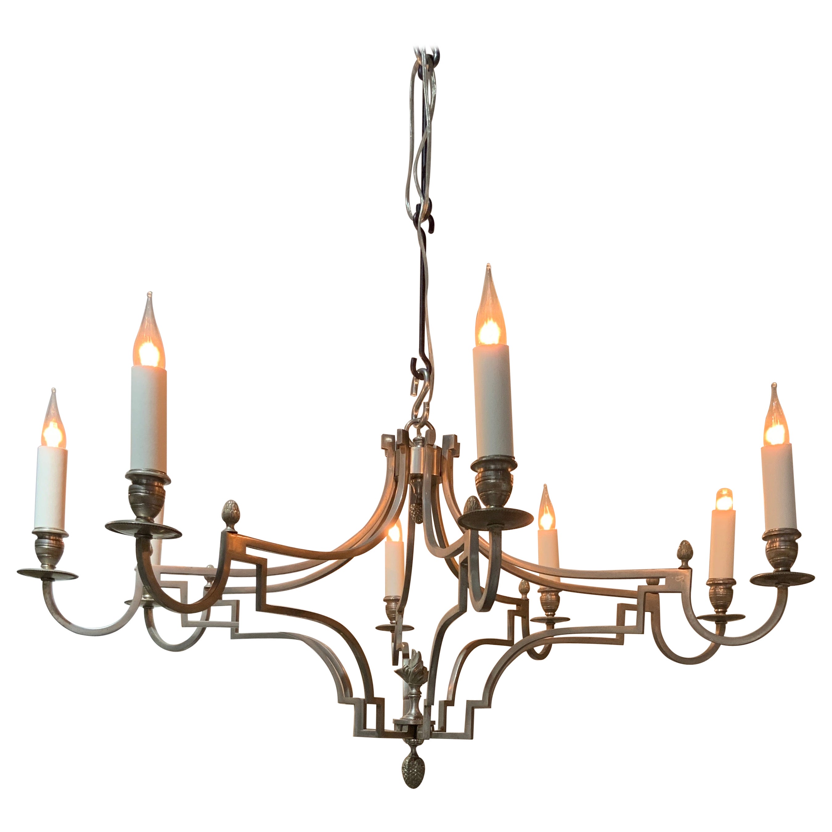 Lampadario francese in acciaio Maison Charles France circa 1970