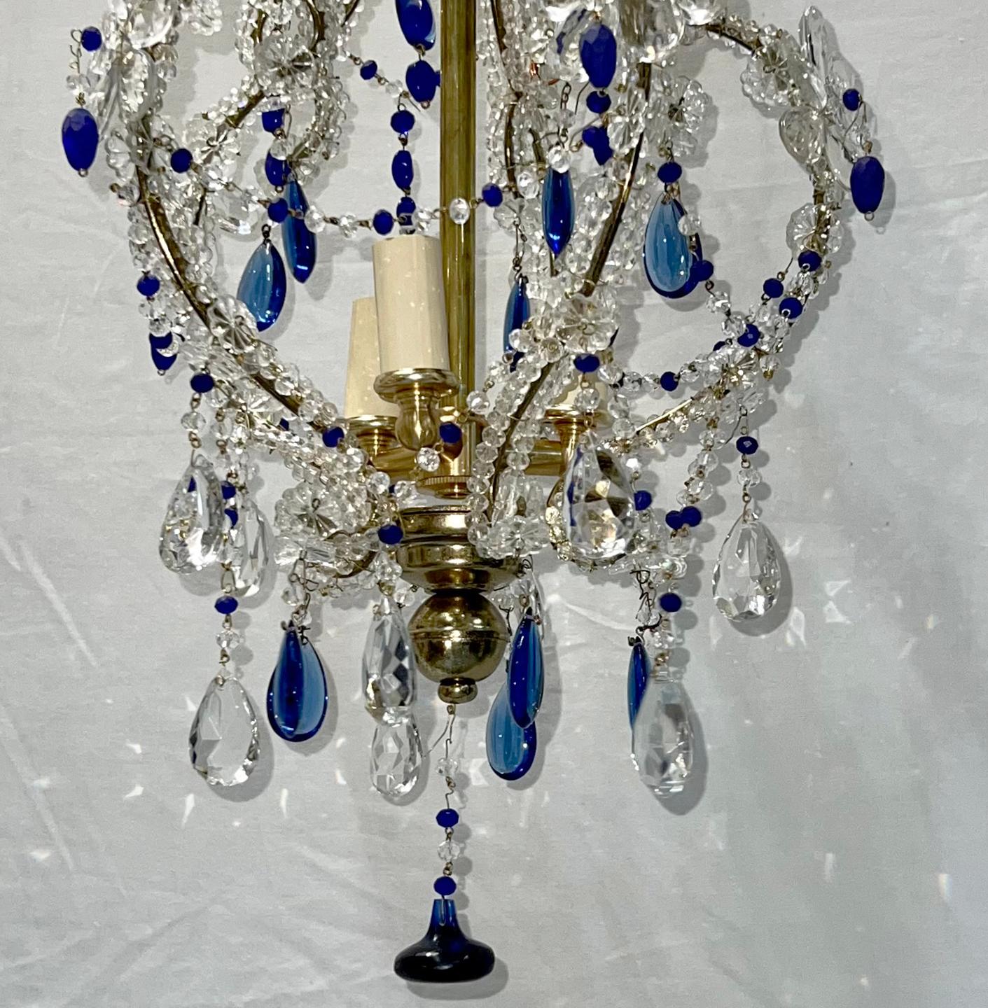 French Chandelier with Blue Drops In Good Condition For Sale In New York, NY