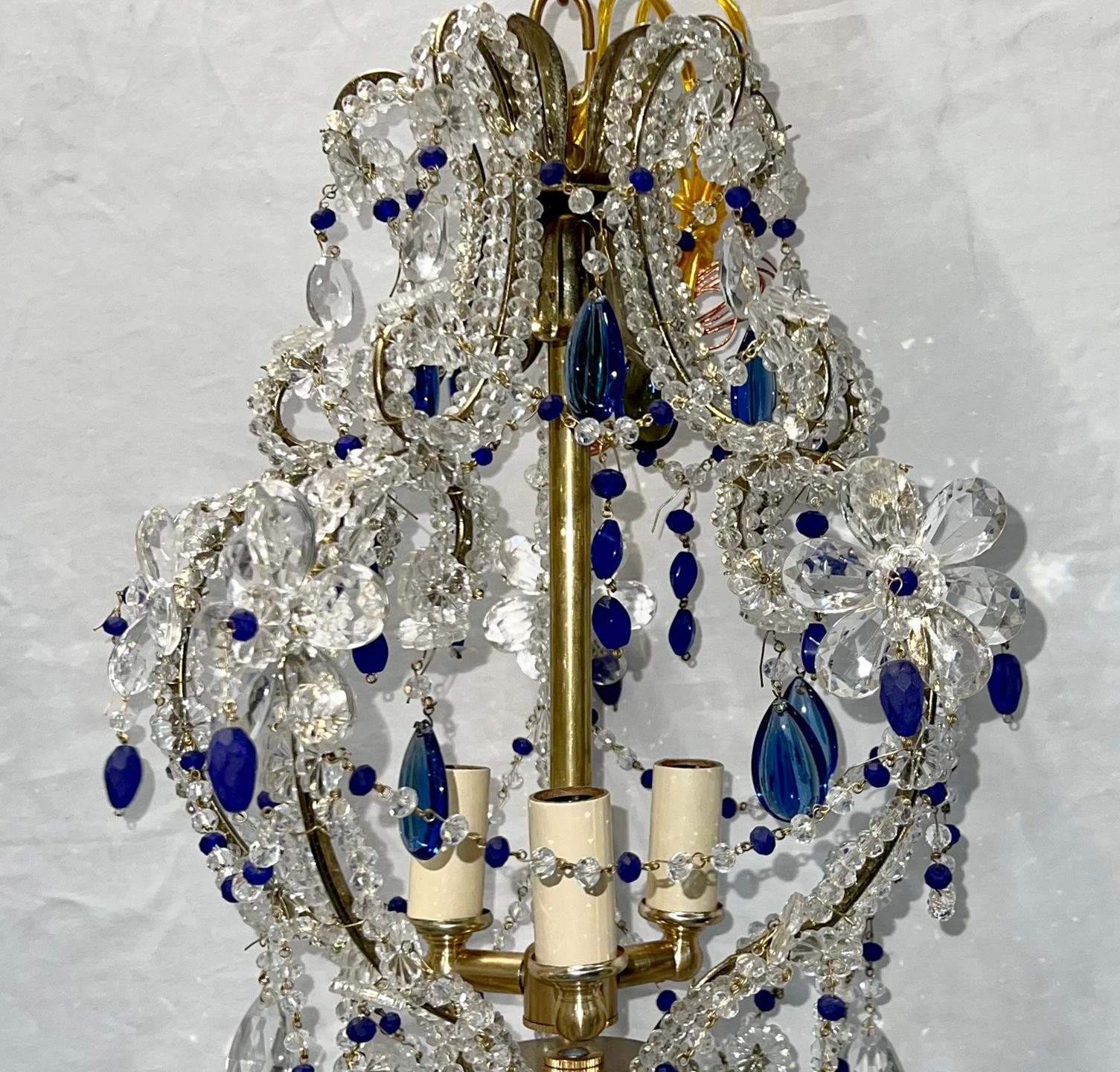 Französischer Kronleuchter mit blauen Tropfen (Frühes 20. Jahrhundert) im Angebot