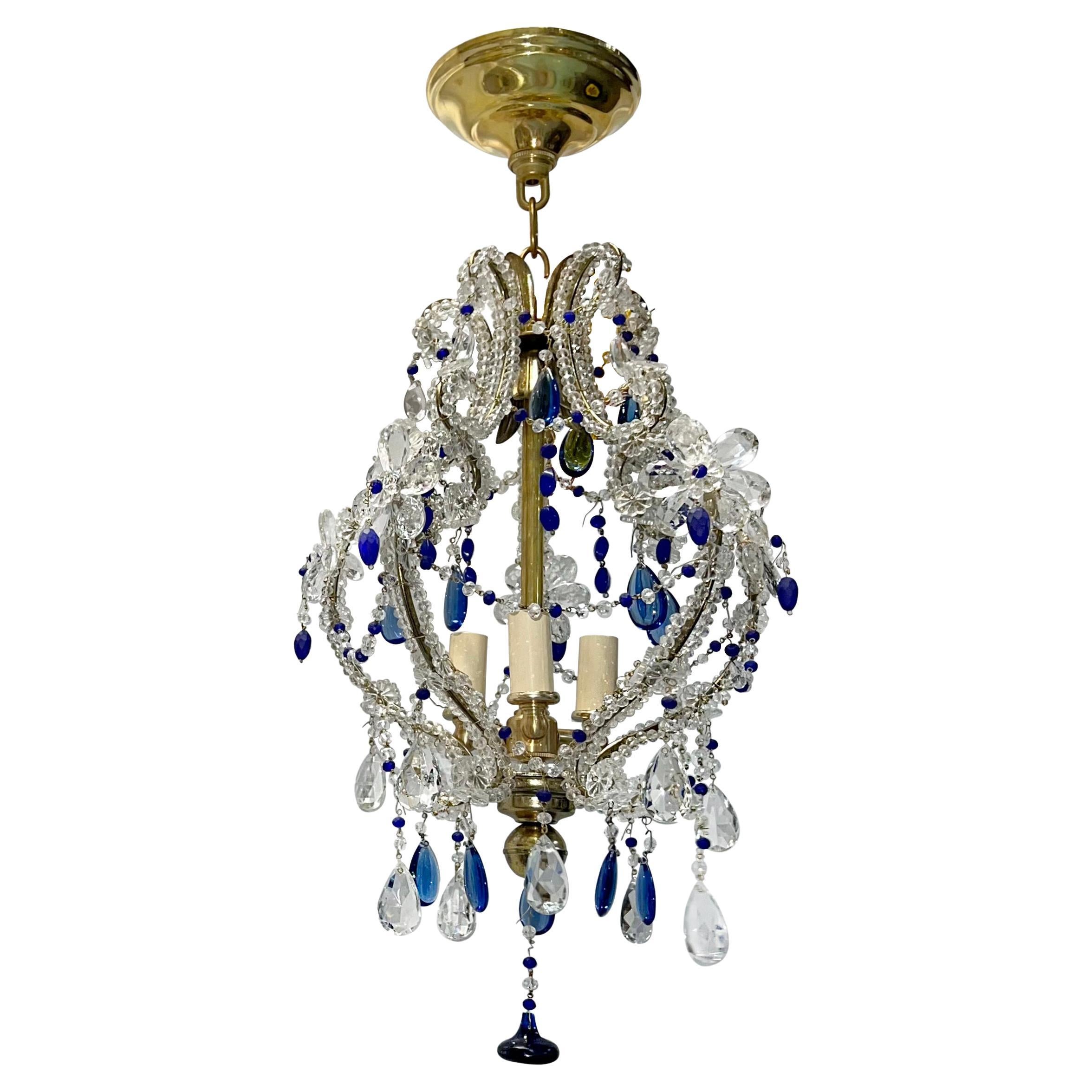 French Chandelier with Blue Drops For Sale