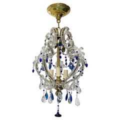 Antique French Chandelier with Blue Drops