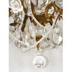 French  Crystal Chandelier with Porcelain Roses