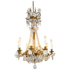 Vintage French  Crystal Chandelier with Porcelain Roses