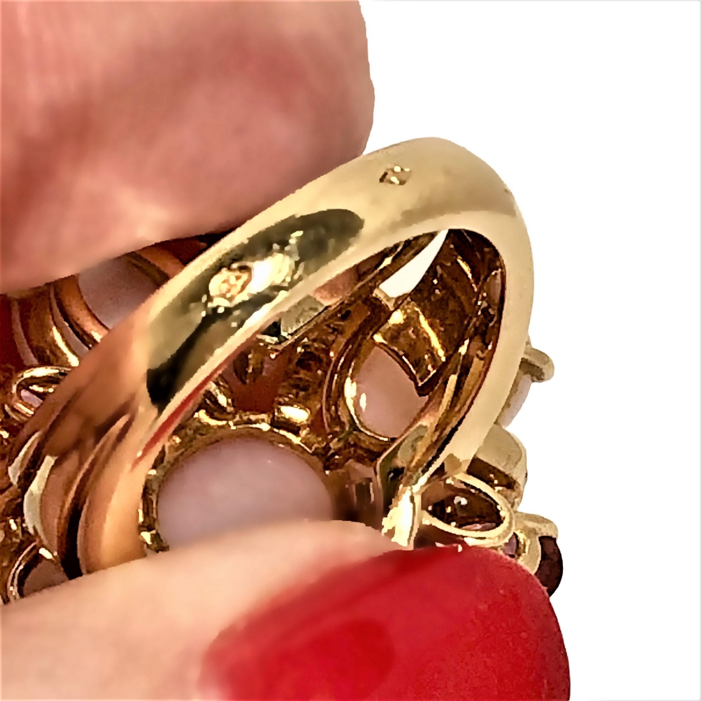 Modern French Chanel 18K Yellow Gold, Pink Tourmaline, Pink Opal Matrix & Diamond Ring