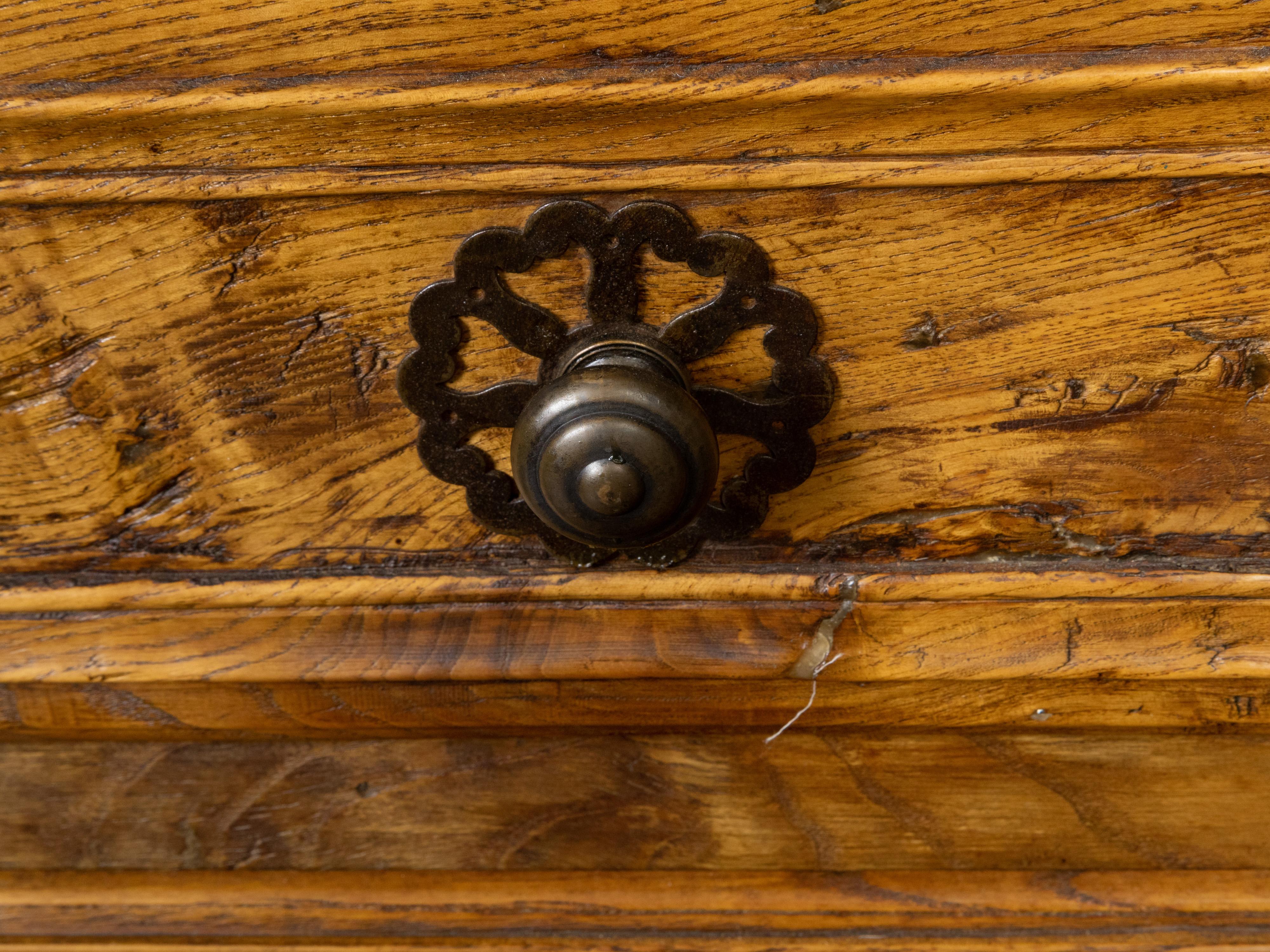 French Chapeau de Gendarme 19th Century Carved Elm Cabinet with Glass Doors For Sale 10