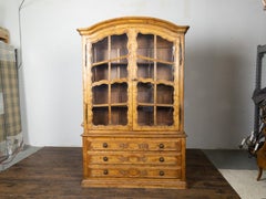 French Chapeau de Gendarme 19th Century Carved Elm Cabinet with Glass Doors