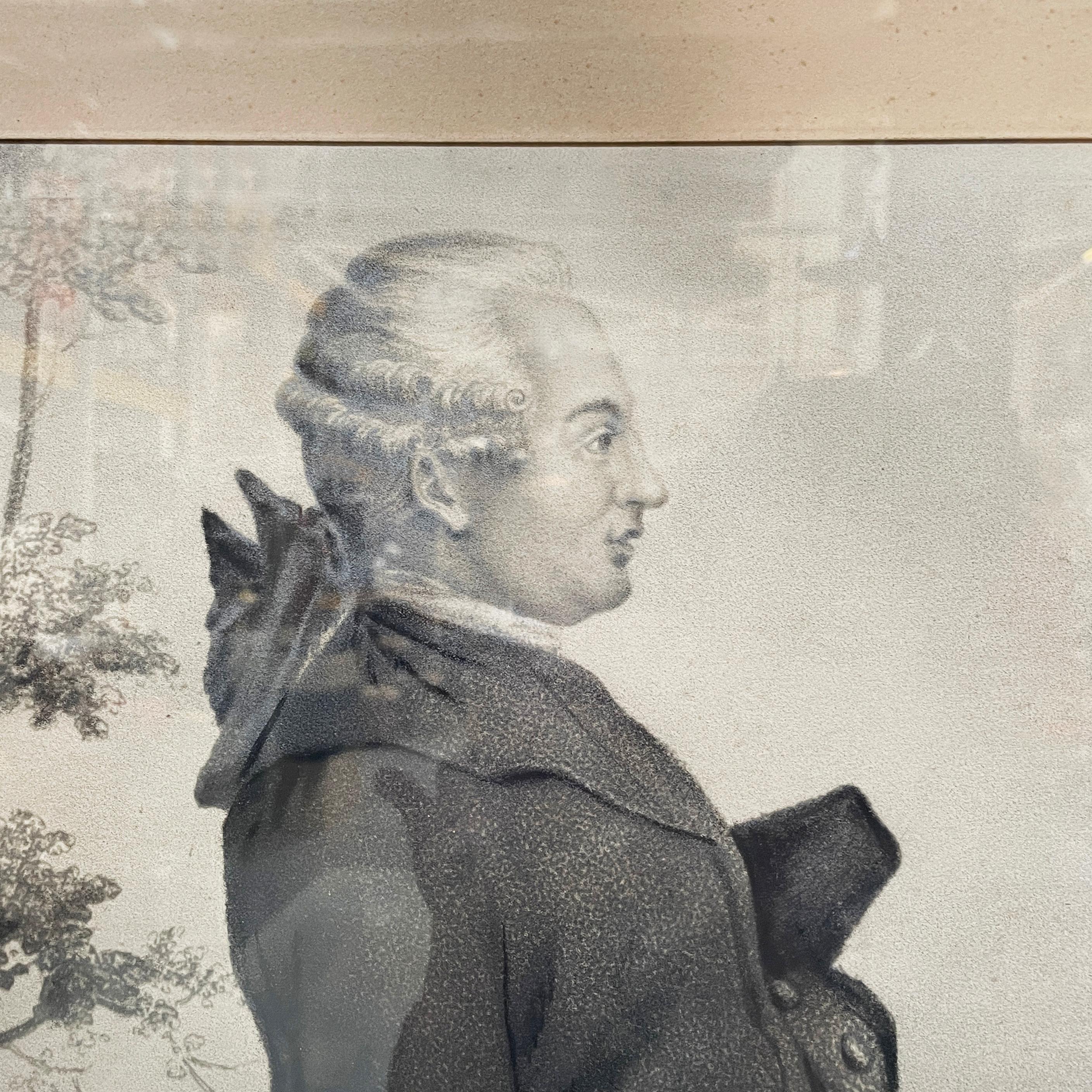 Französisches Kohle-Gemälde auf Papier von Beaumarchais in Holzrahmen, Mitte der 1800er Jahre (Italienisch) im Angebot