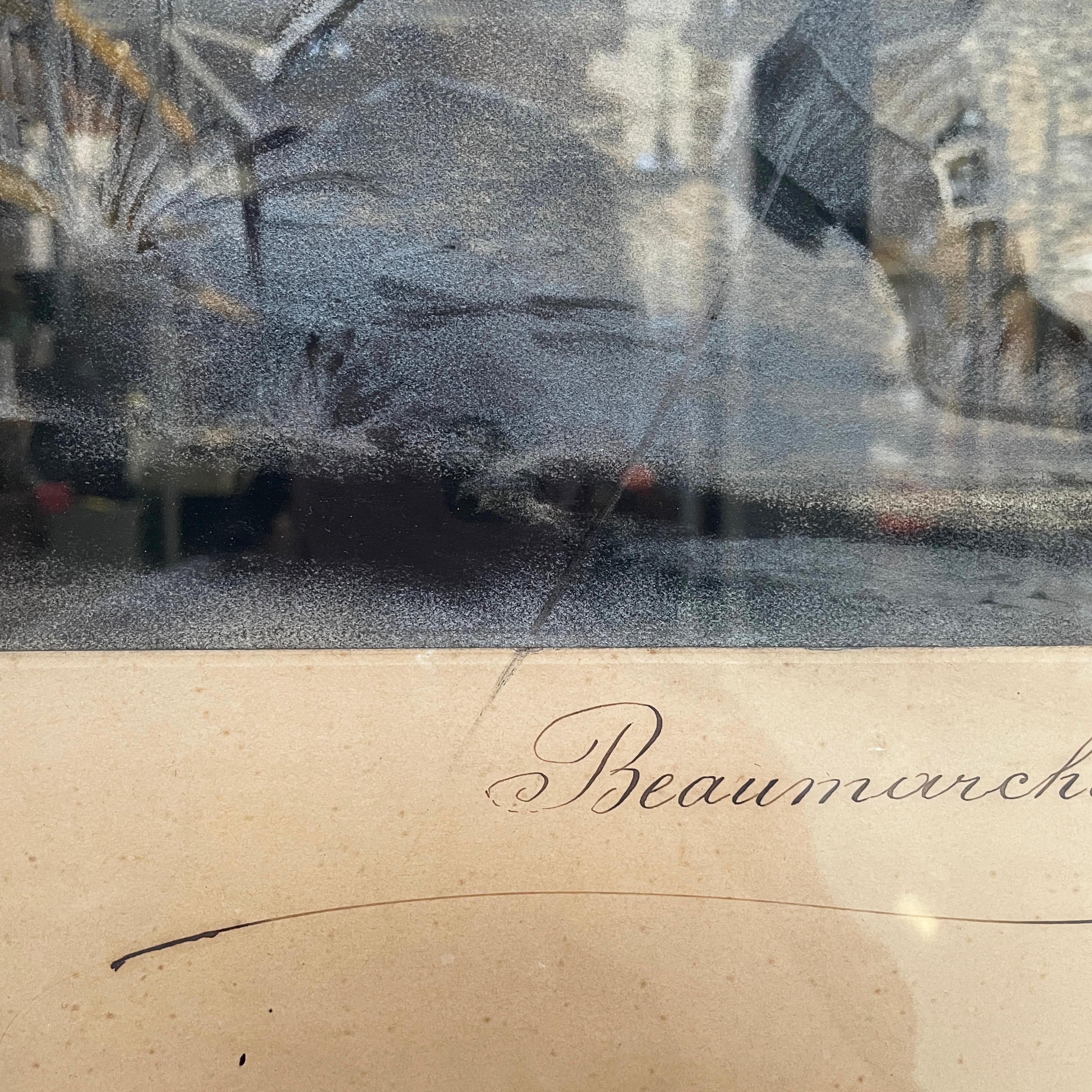 Französisches Kohle-Gemälde auf Papier von Beaumarchais in Holzrahmen, Mitte der 1800er Jahre im Angebot 1