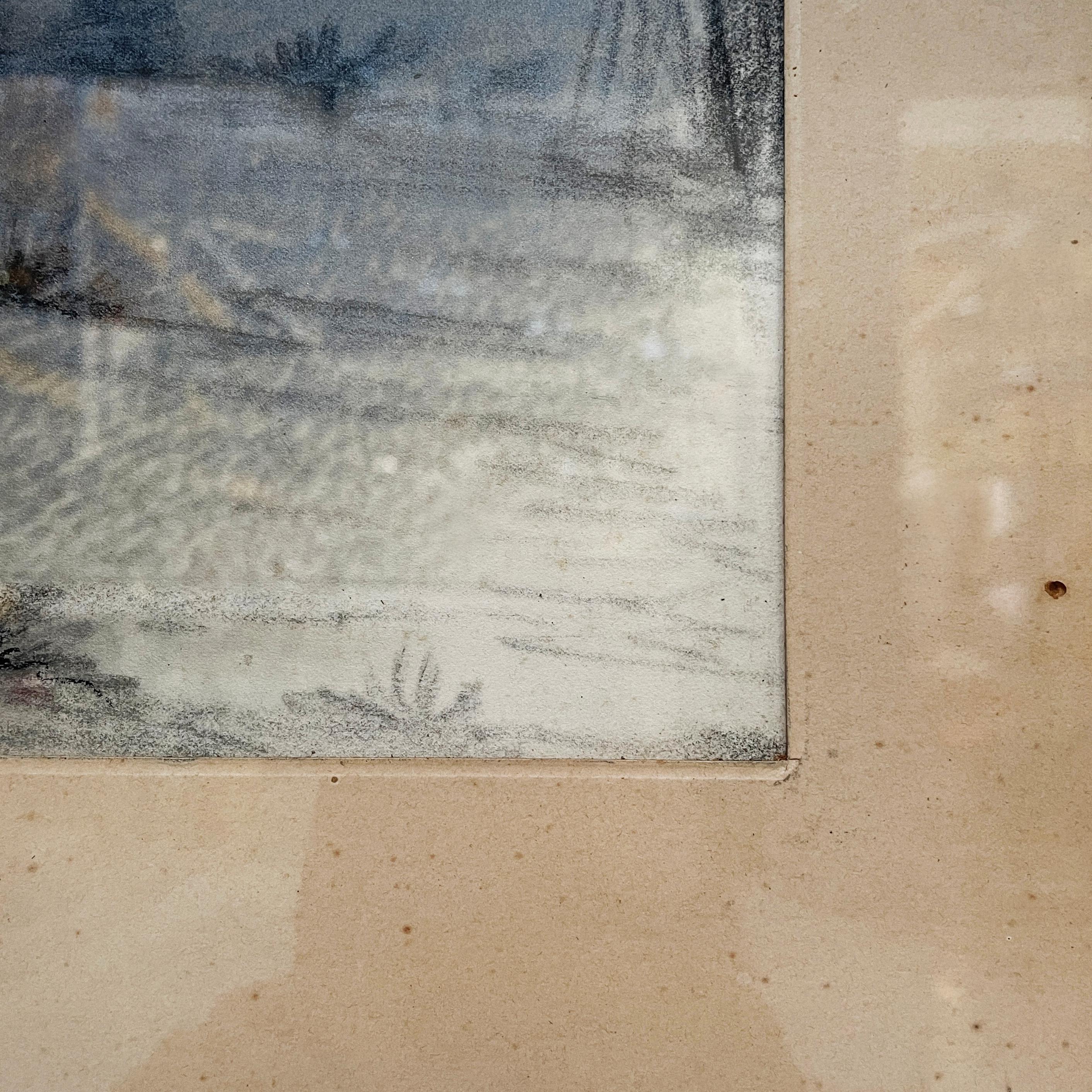 Französisches Kohle-Gemälde auf Papier von Beaumarchais in Holzrahmen, Mitte der 1800er Jahre im Angebot 3