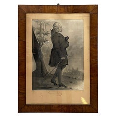 Französisches Kohle-Gemälde auf Papier von Beaumarchais in Holzrahmen, Mitte der 1800er Jahre
