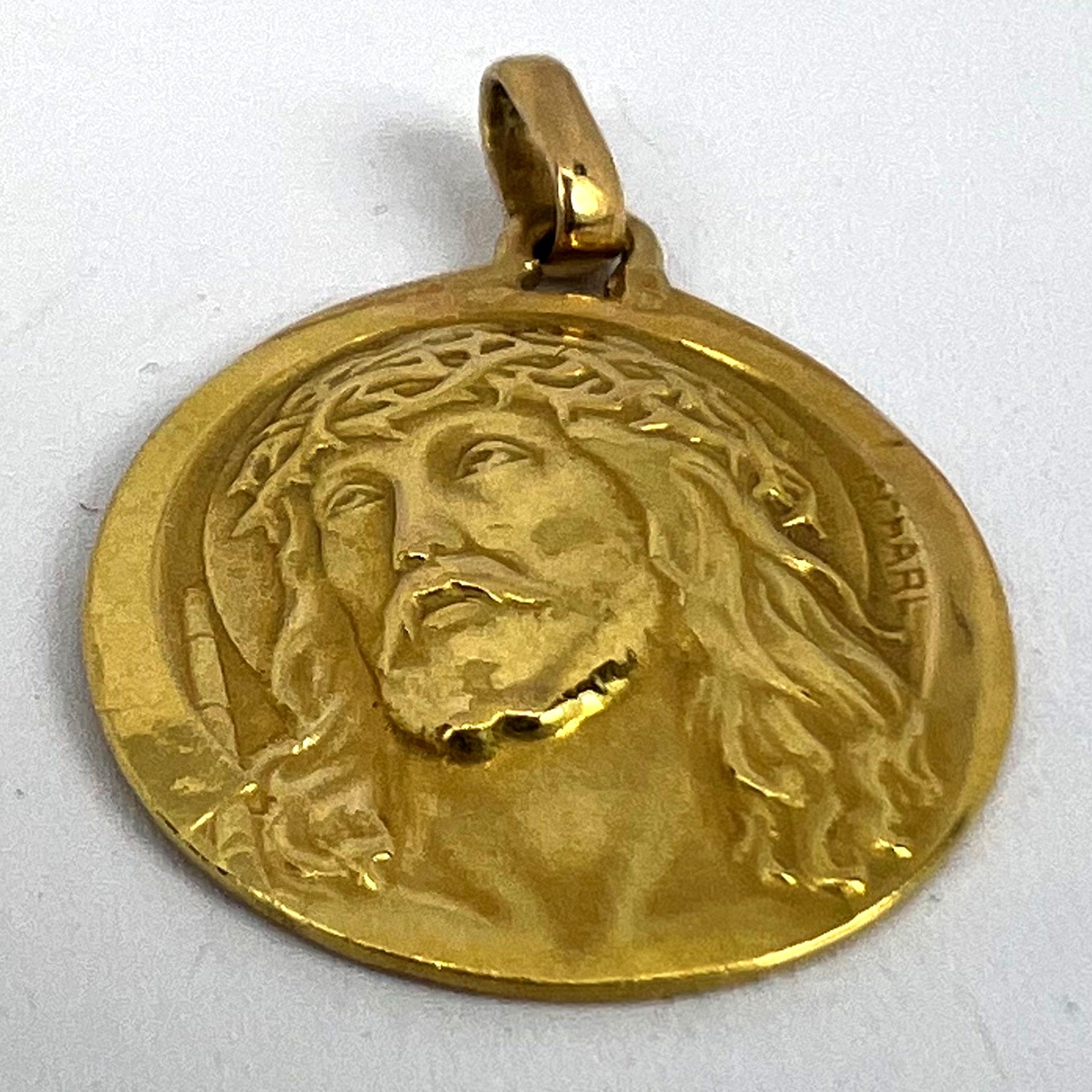 French Charl 18K Yellow Gold Jesus Christ Crown of Thorns Medal Charm Pendant For Sale 9