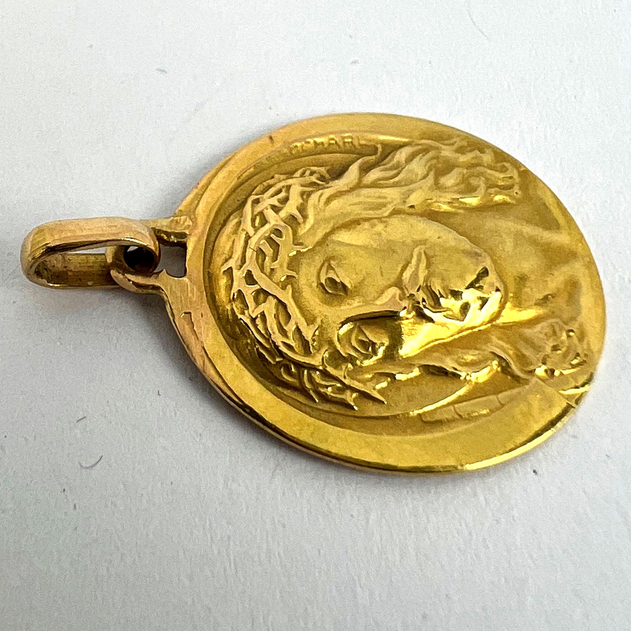 French Charl 18K Yellow Gold Jesus Christ Crown of Thorns Medal Charm Pendant For Sale 10
