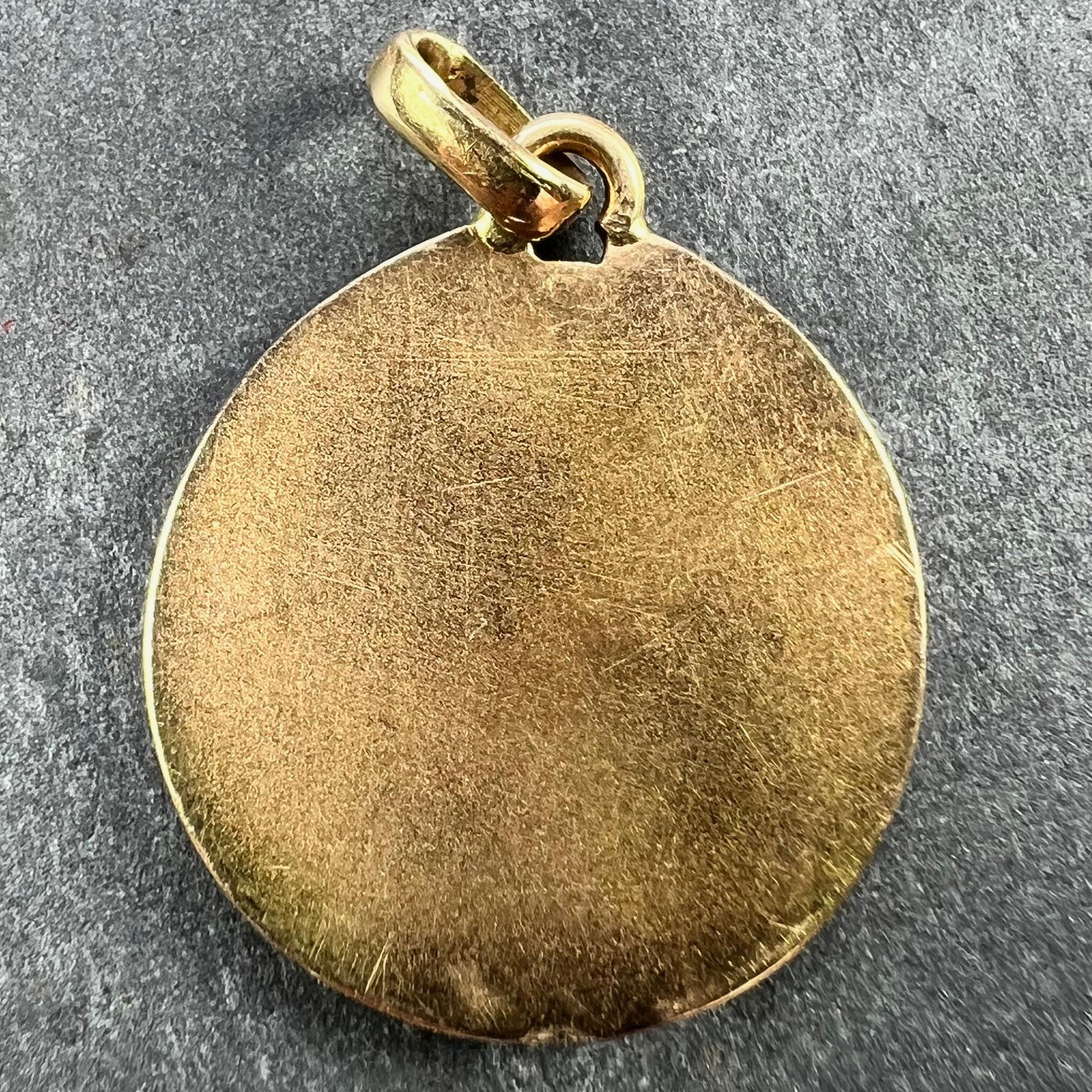French Charl 18K Yellow Gold Jesus Christ Crown of Thorns Medal Charm Pendant In Good Condition For Sale In London, GB