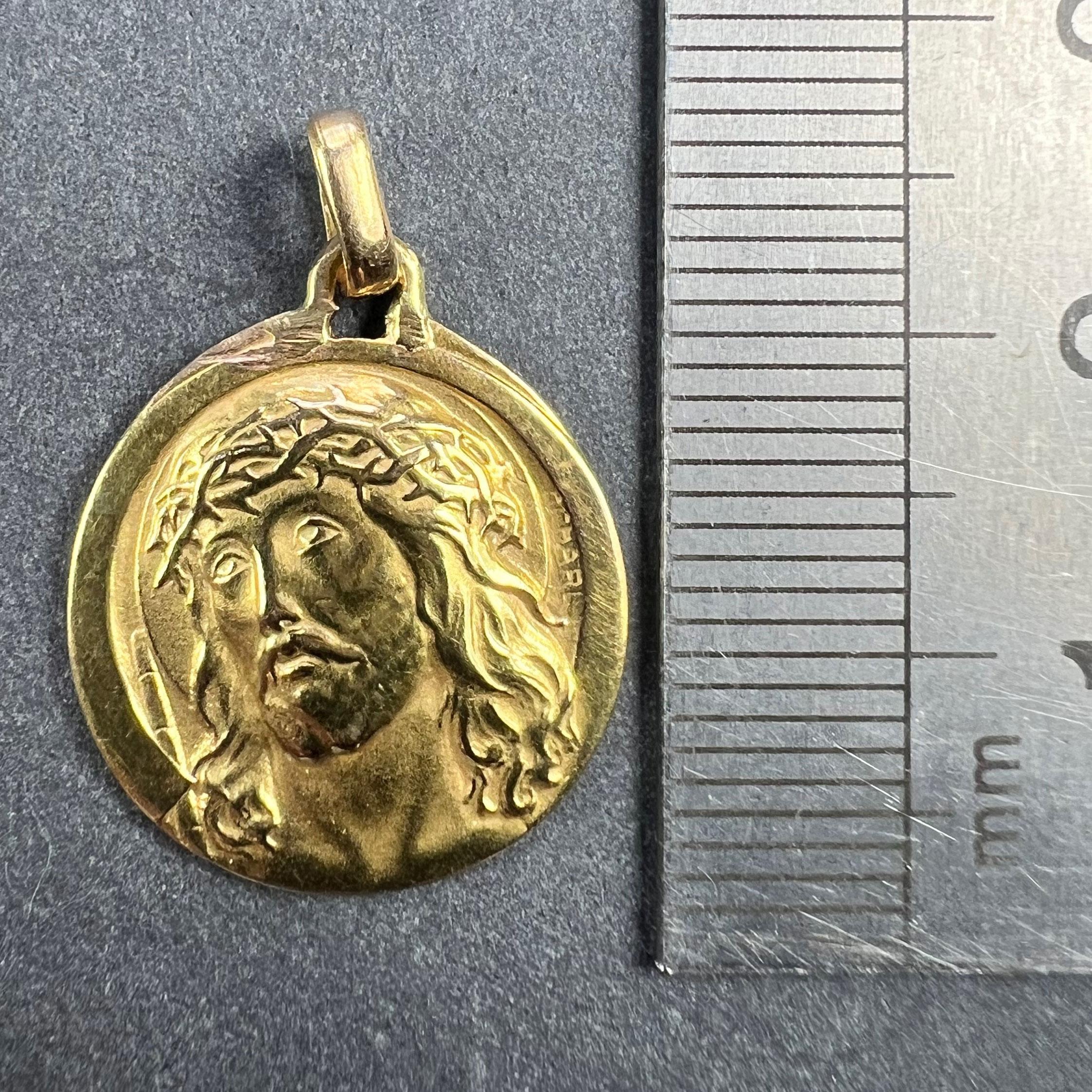 French Charl 18K Yellow Gold Jesus Christ Crown of Thorns Medal Charm Pendant For Sale 5