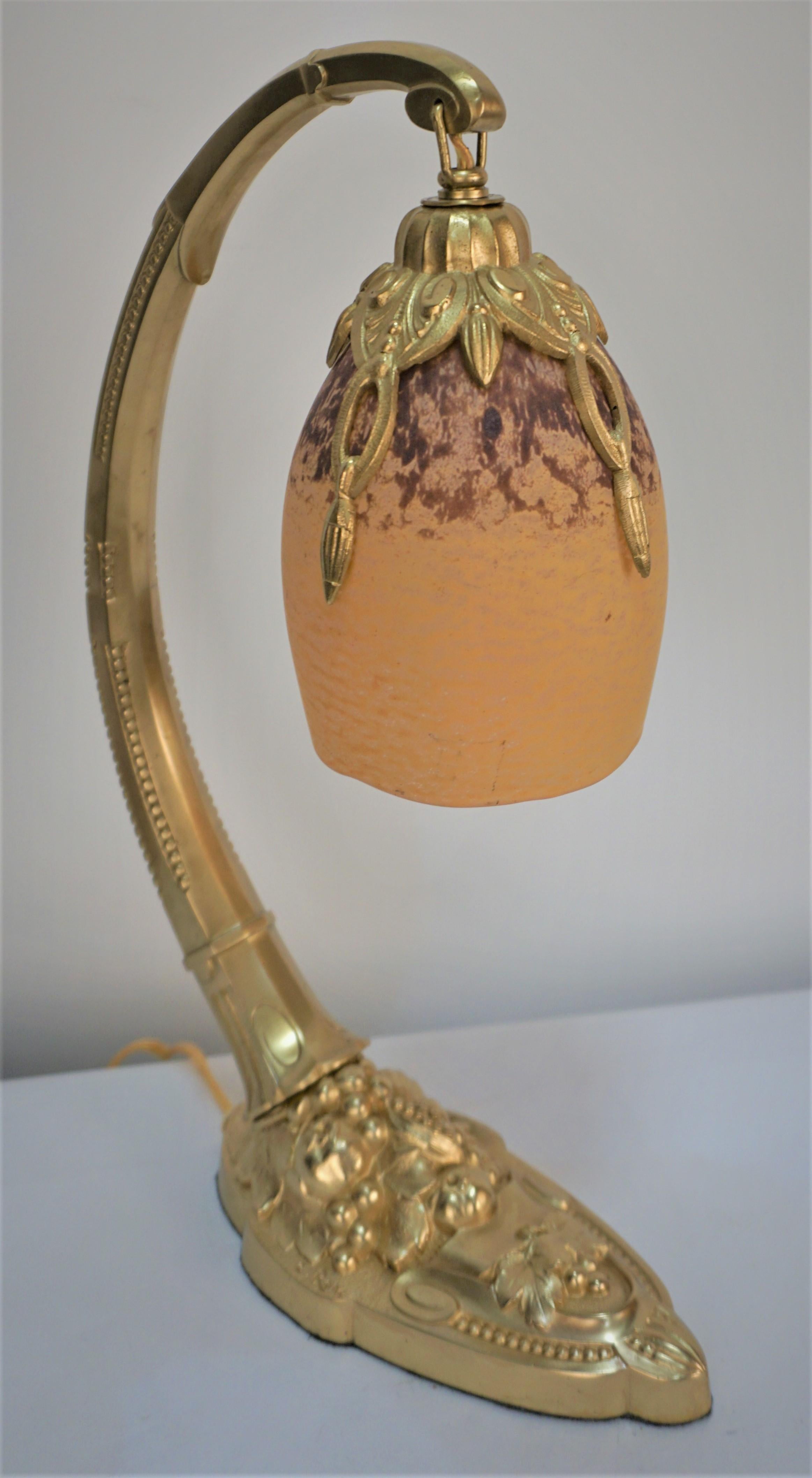 French Charles Ranc Art Deco Bronze Art Glass Table Lamp 4