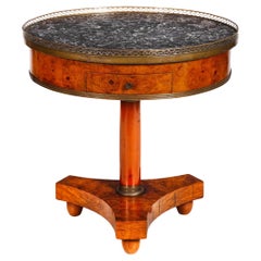 French Charles X Antique Burlwood Marble Drum Top Side or End Table