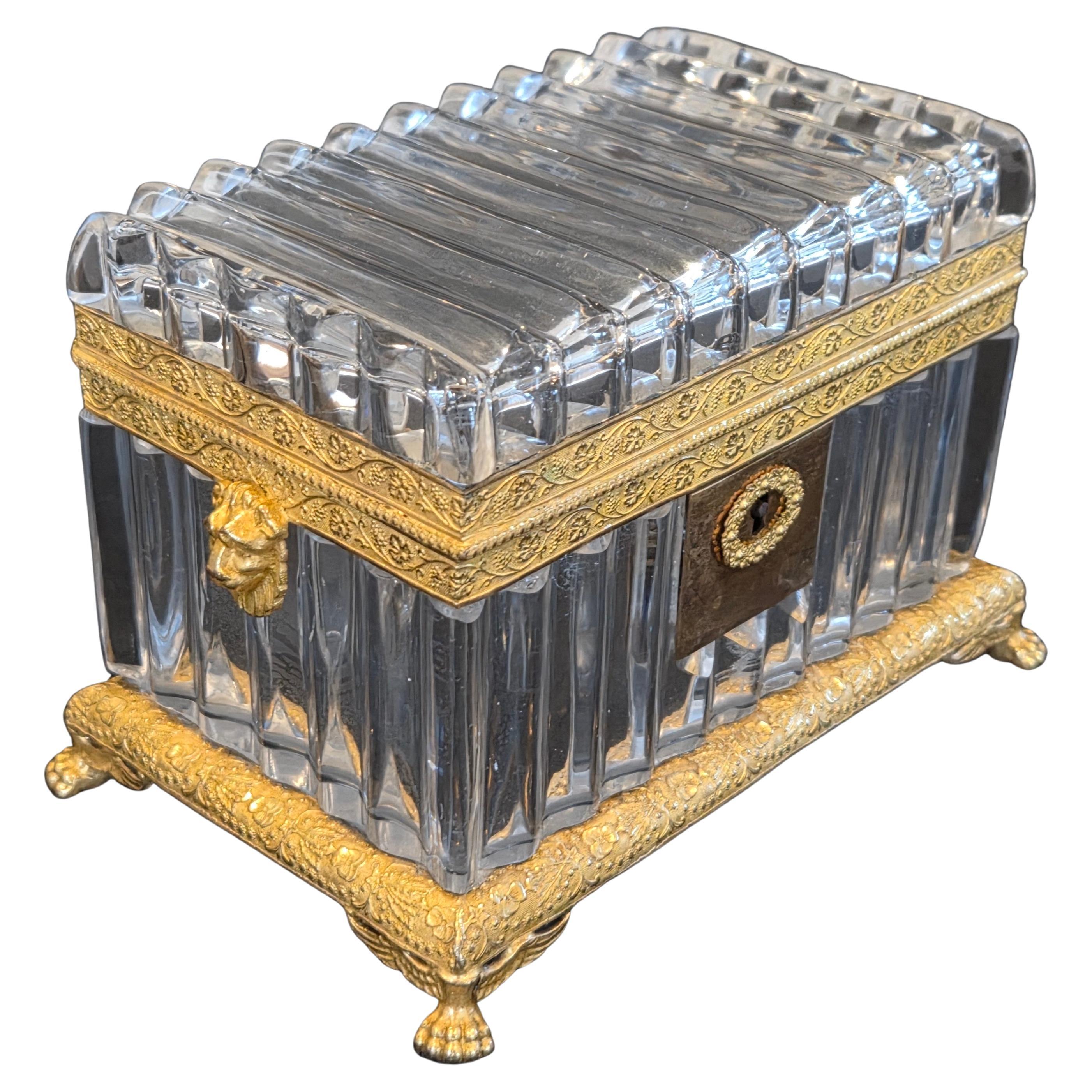 French Charles X Baccarat Crystal Casket with Fire-Gilt Ormolu Mounts, C.1820