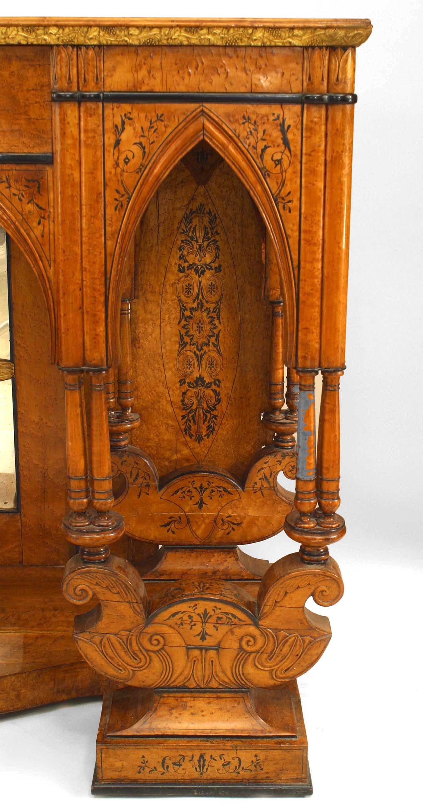 XIXe siècle Table console à miroir en érable moucheté Charles X Birds Eye en vente