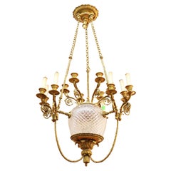 French Charles X Bronze & Cut Glass Chandelier