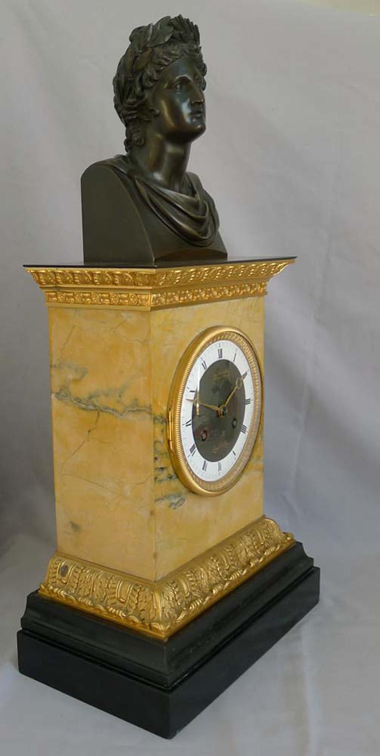 French Charles X  Clock with Bust of Apollo In Good Condition For Sale In London, GB