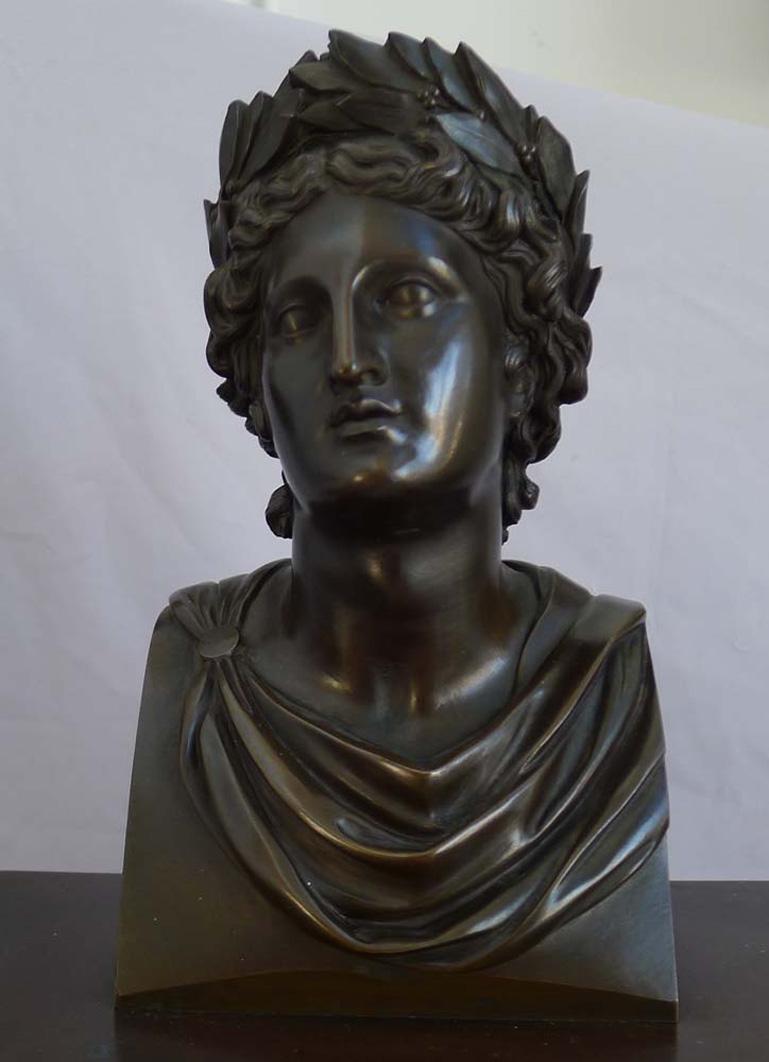 Bronze French Charles X  Clock with Bust of Apollo For Sale