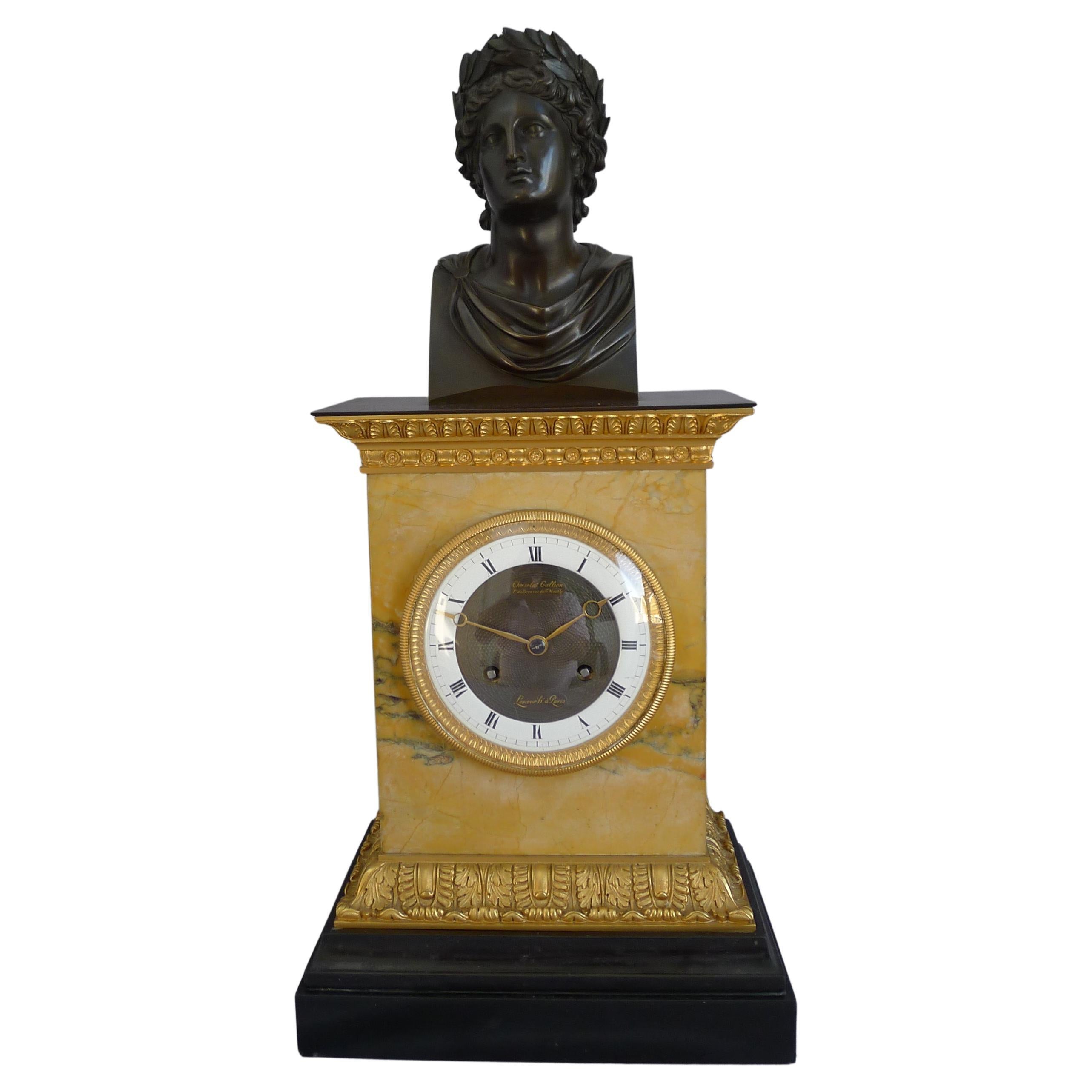 French Charles X  Clock with Bust of Apollo For Sale