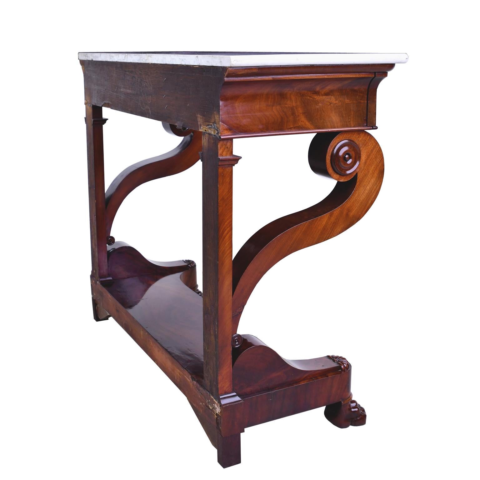 French Charles X Console Table in West Indies Mahogany with White Marble 1