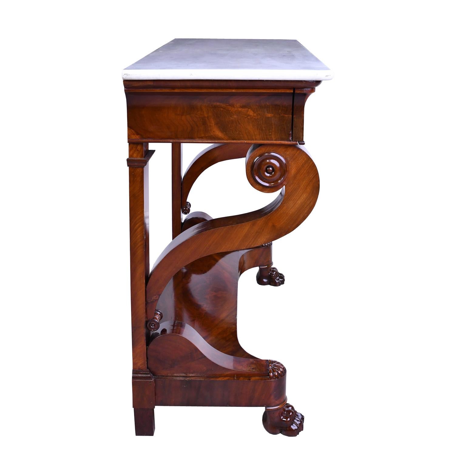 French Charles X Console Table in West Indies Mahogany with White Marble 2