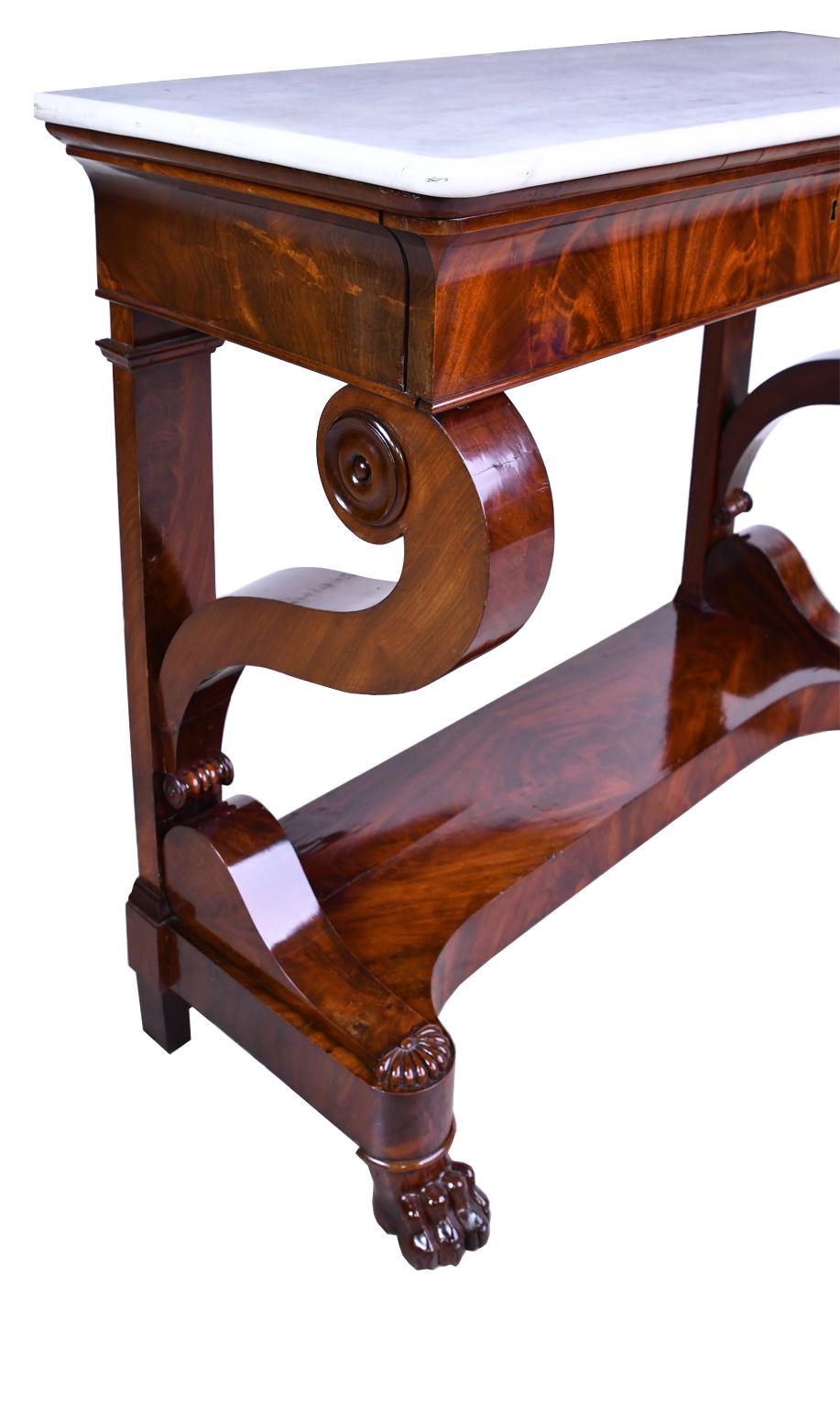 French Charles X Console Table in West Indies Mahogany with White Marble 3