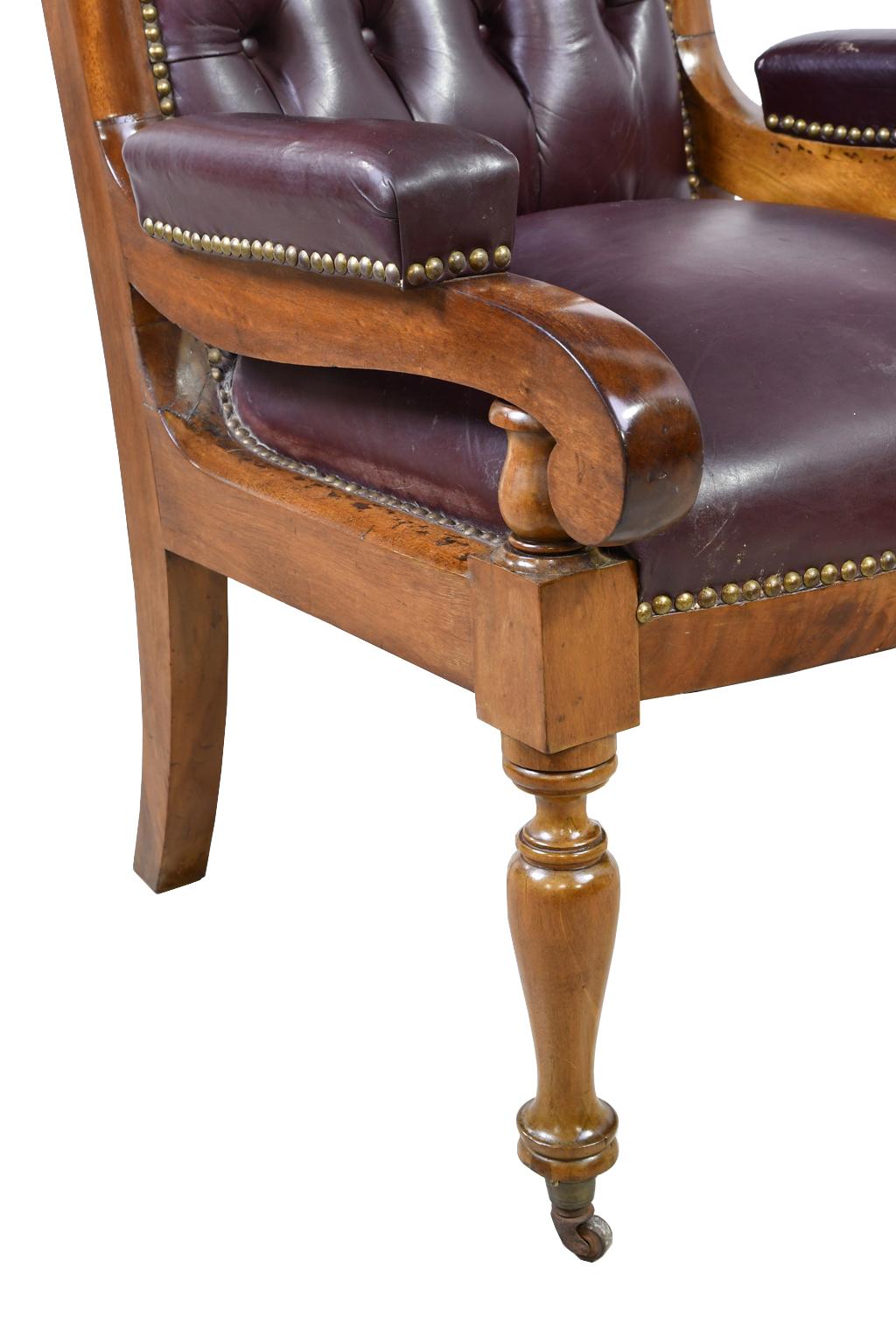 French Charles X Desk Chair with Mahogany Frame and Tufted Leather, circa 1820 5
