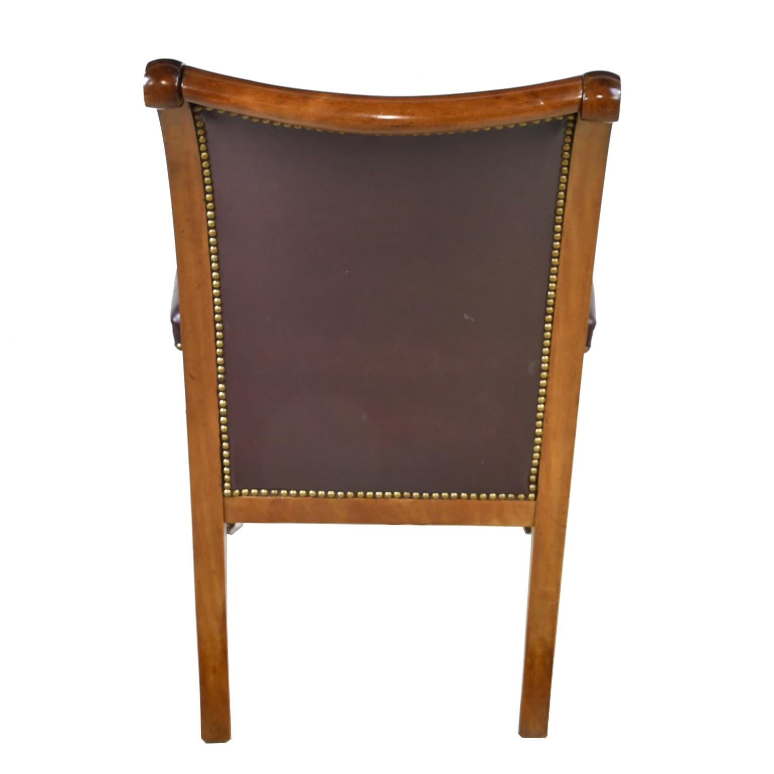 19th Century French Charles X Desk Chair with Mahogany Frame and Tufted Leather, circa 1820