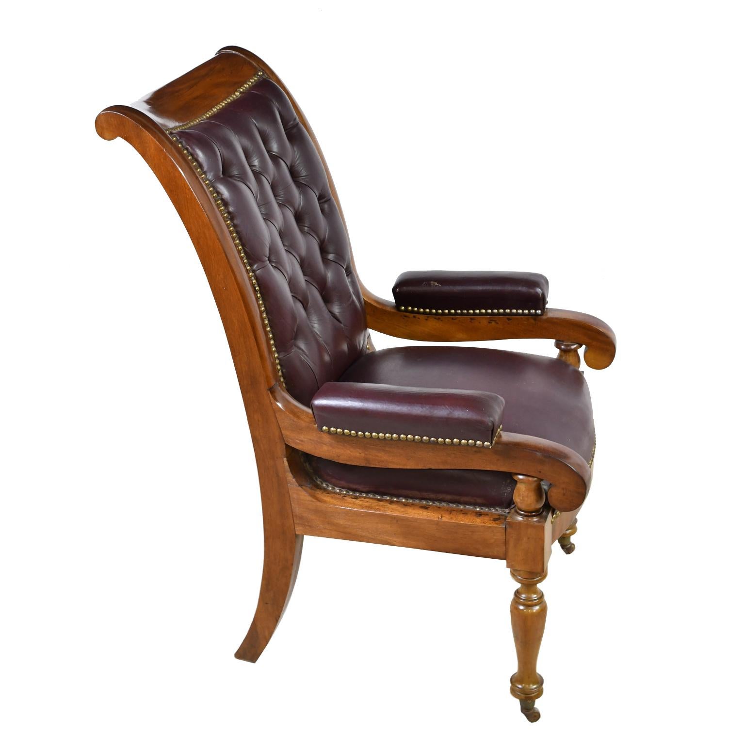 French Charles X Desk Chair with Mahogany Frame and Tufted Leather, circa 1820 2