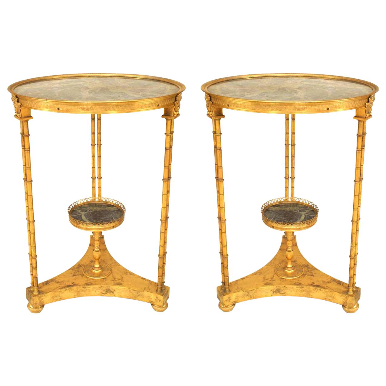 French Charles X Faux Bamboo and Green Marble Tables