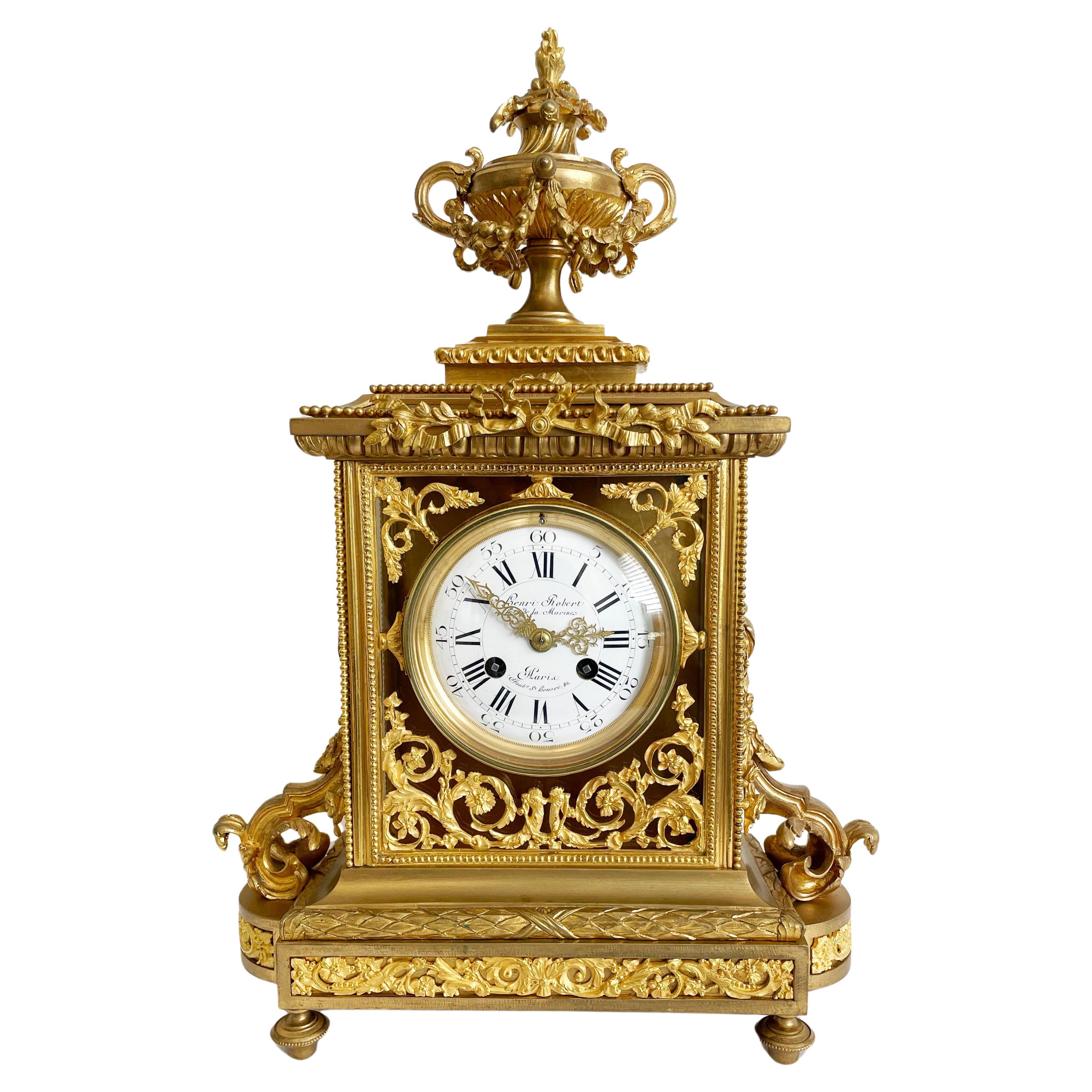 French Charles X Gilt Bronze Mantel Clock, Henri Robert, 19th Century For Sale