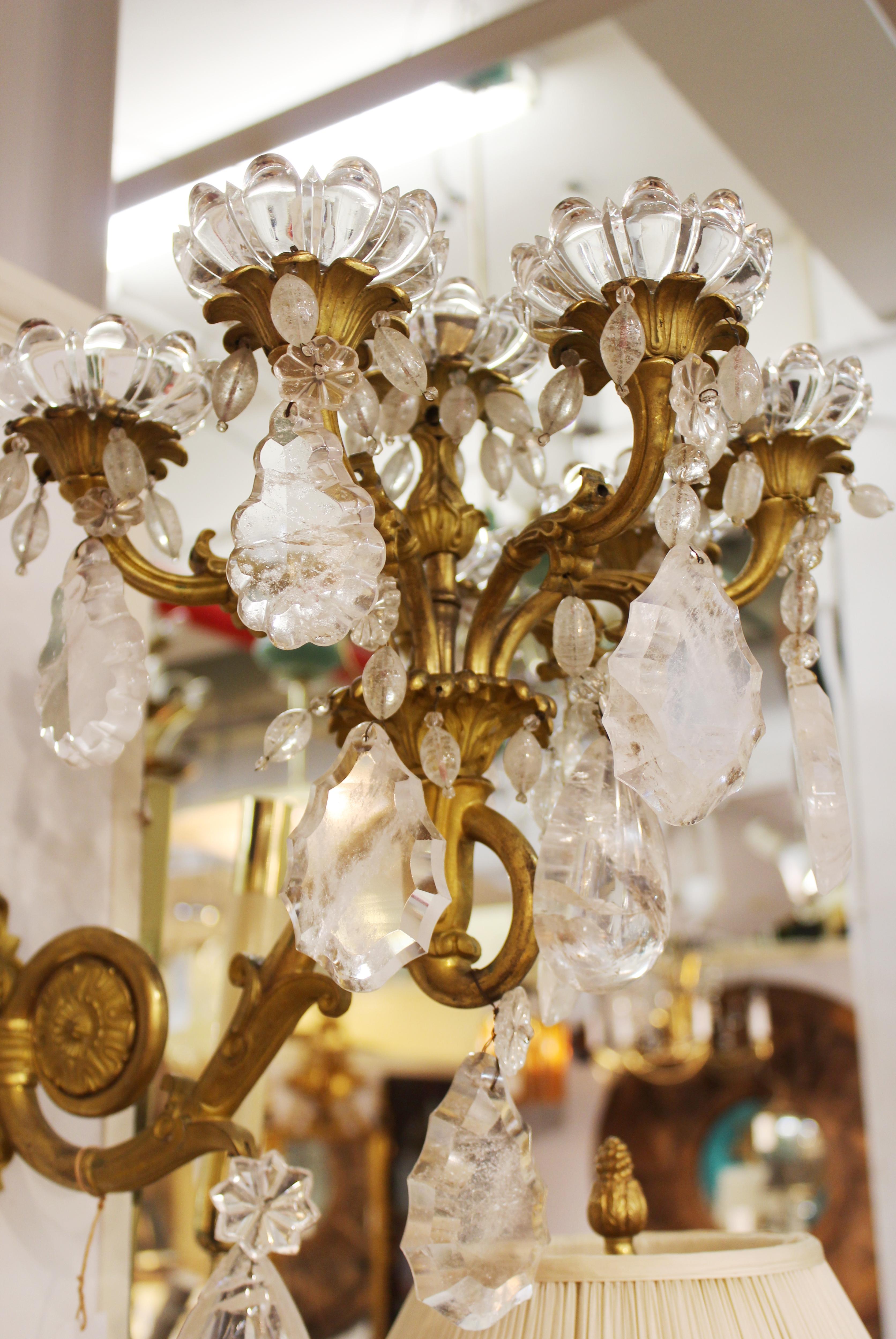 French Charles X Gilt Bronze & Rock Crystal Wall Sconces 6