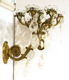 French Charles X Gilt Bronze & Rock Crystal Wall Sconces